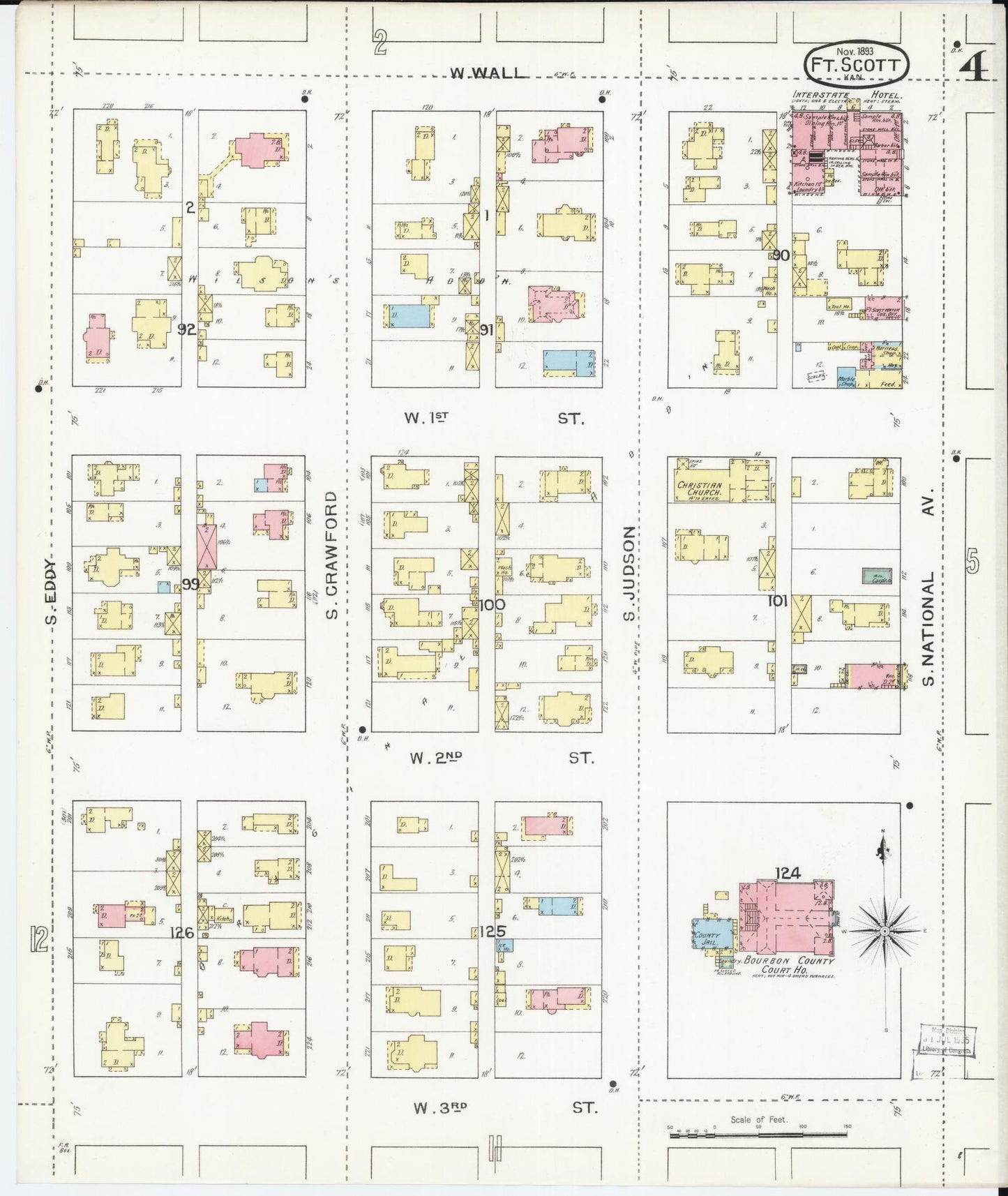 Sanborn Fire Insurance Map from Fort Scott, Bourbon County, Kansas (1893), Sheet #0004 - Historic Sanborn Fire Insurance Map Print, vintage old map wall art, antique decor, genealogy gift, Kansas Kansas map