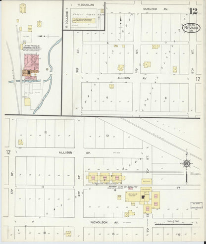 Sanborn Fire Insurance Map from Nevada, Vernon County, Missouri (1914), Sheet #0012 - Complete Map Set gallery image, historic Sanborn map, vintage wall art, Missouri Missouri