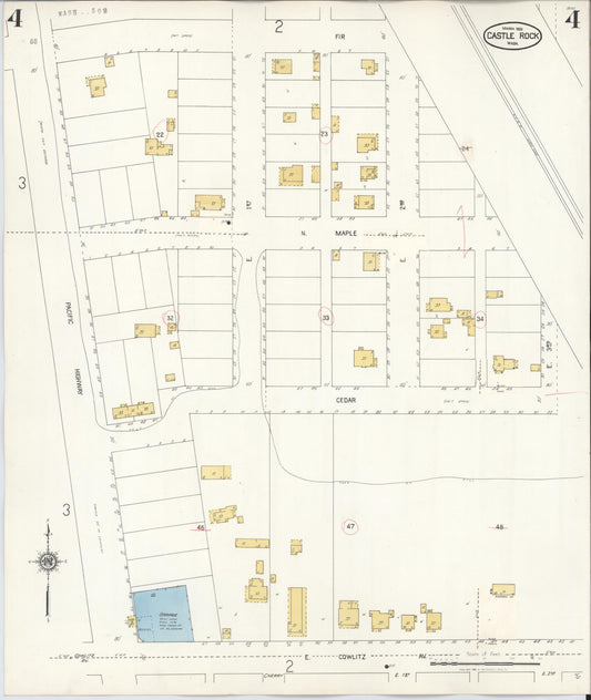 Sanborn Fire Insurance Map from Castle Rock, Cowlitz County, Washington (1931), Sheet #0004 - Historic Sanborn Fire Insurance Map Print, vintage old map wall art, antique decor, genealogy gift, Washington Washington map