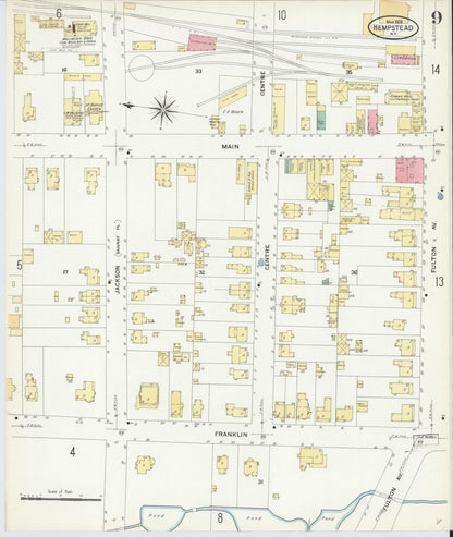 Sanborn Fire Insurance Map from Hempstead, Nassau County, New York (1909), Sheet #0009 - Historic Sanborn Fire Insurance Map Print, vintage old map wall art, antique decor, genealogy gift, New York New York map