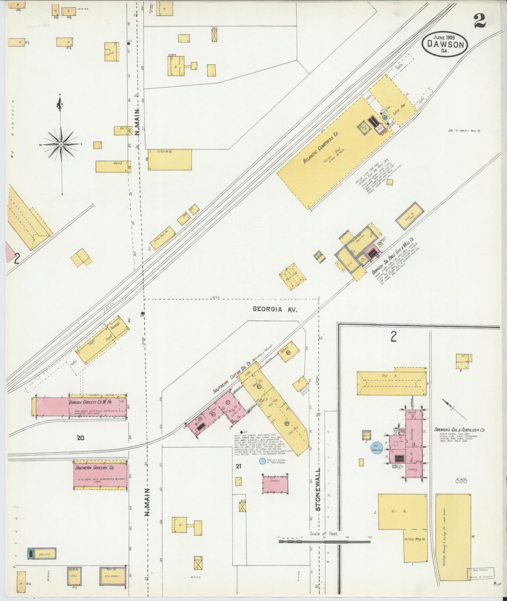 Sanborn Fire Insurance Map from Dawson, Terrell County, Georgia (1905), Sheet #0002 - Complete Map Set gallery image, historic Sanborn map, vintage wall art, Georgia Georgia