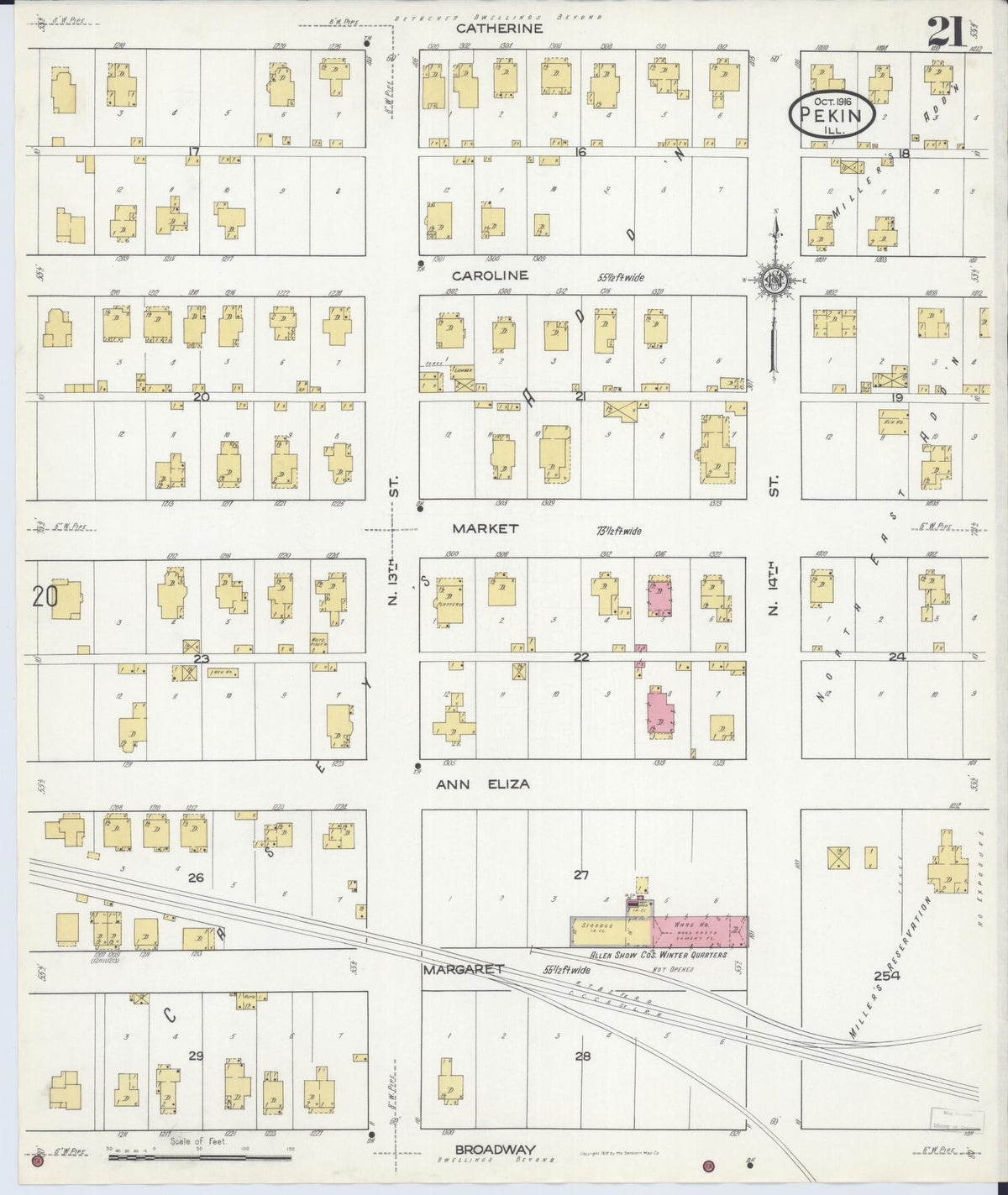 Sanborn Fire Insurance Map from Pekin, Tazewell County, Illinois (1916), Sheet #0021 - Historic Sanborn Fire Insurance Map Print, vintage old map wall art, antique decor, genealogy gift, Illinois Illinois map