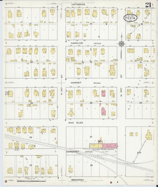 Sanborn Fire Insurance Map from Pekin, Tazewell County, Illinois (1916), Sheet #0021 - Historic Sanborn Fire Insurance Map Print, vintage old map wall art, antique decor, genealogy gift, Illinois Illinois map