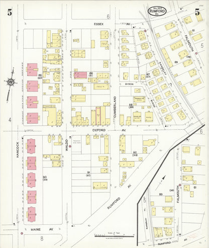 Sanborn Fire Insurance Map from Rumford, Oxford County, Maine (1923), Sheet #0005 - Complete Map Set gallery image, historic Sanborn map, vintage wall art, Maine Maine