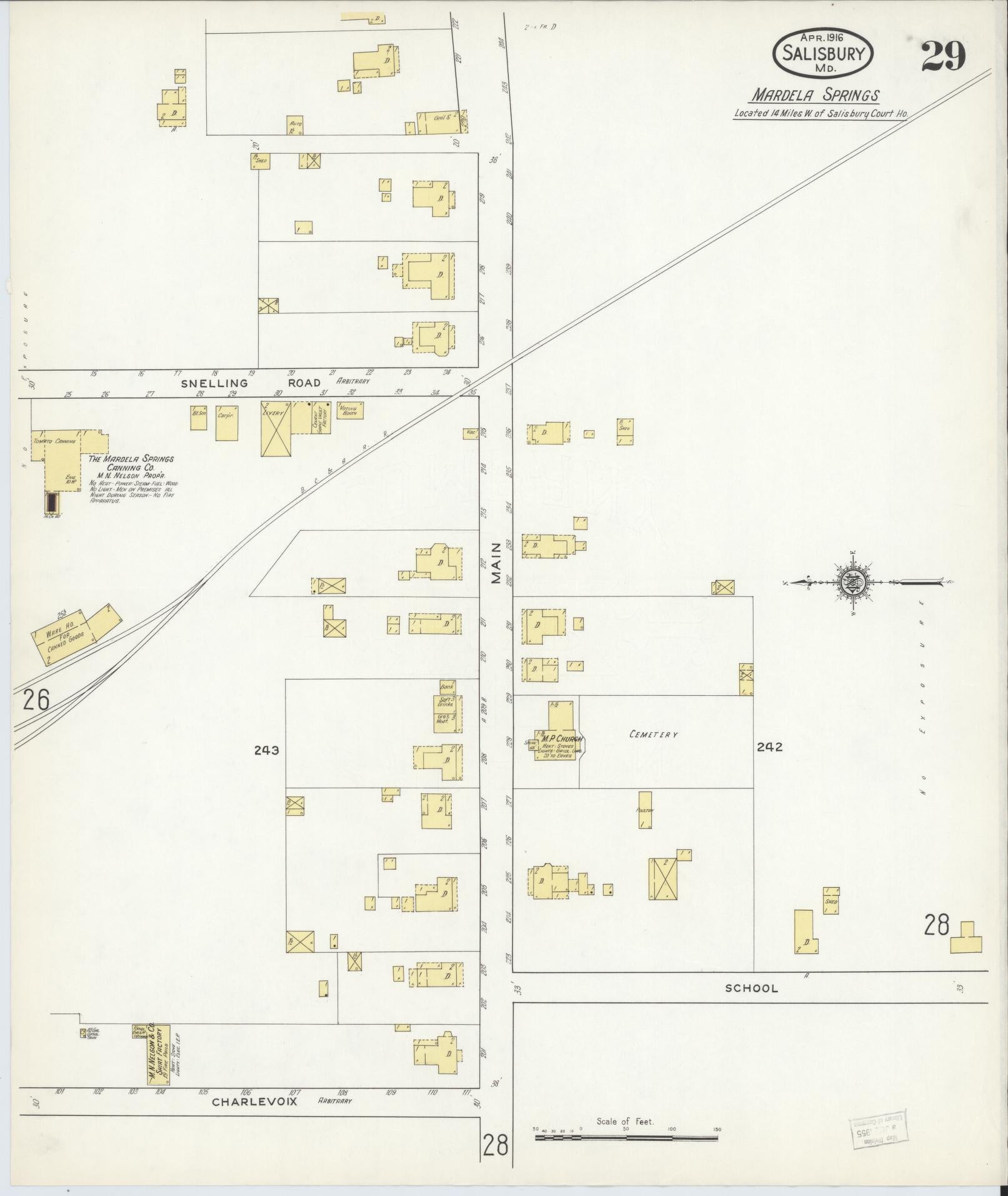 Sanborn Fire Insurance Map from Salisbury, Wicomico County, Maryland (1916), Sheet #0029 - Historic Sanborn Fire Insurance Map Print, vintage old map wall art