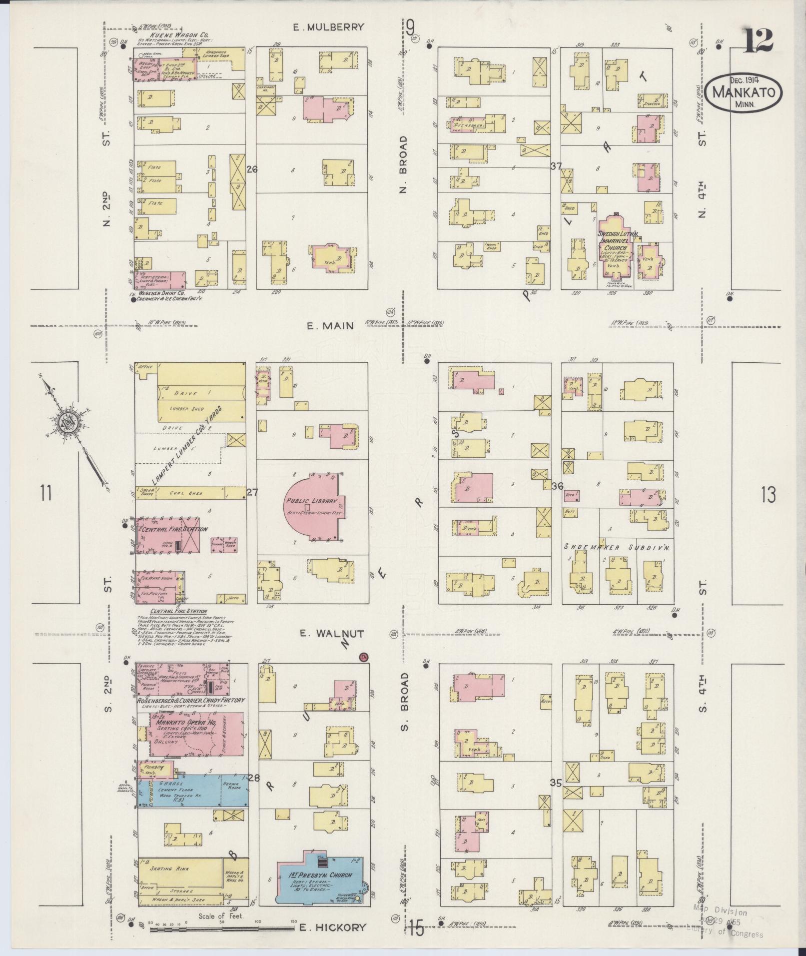 Sanborn Fire Insurance Map from Mankato, Blue Earth County, Minnesota (1914), Sheet #0012 - Complete Map Set gallery image, historic Sanborn map, vintage wall art, Minnesota Minnesota