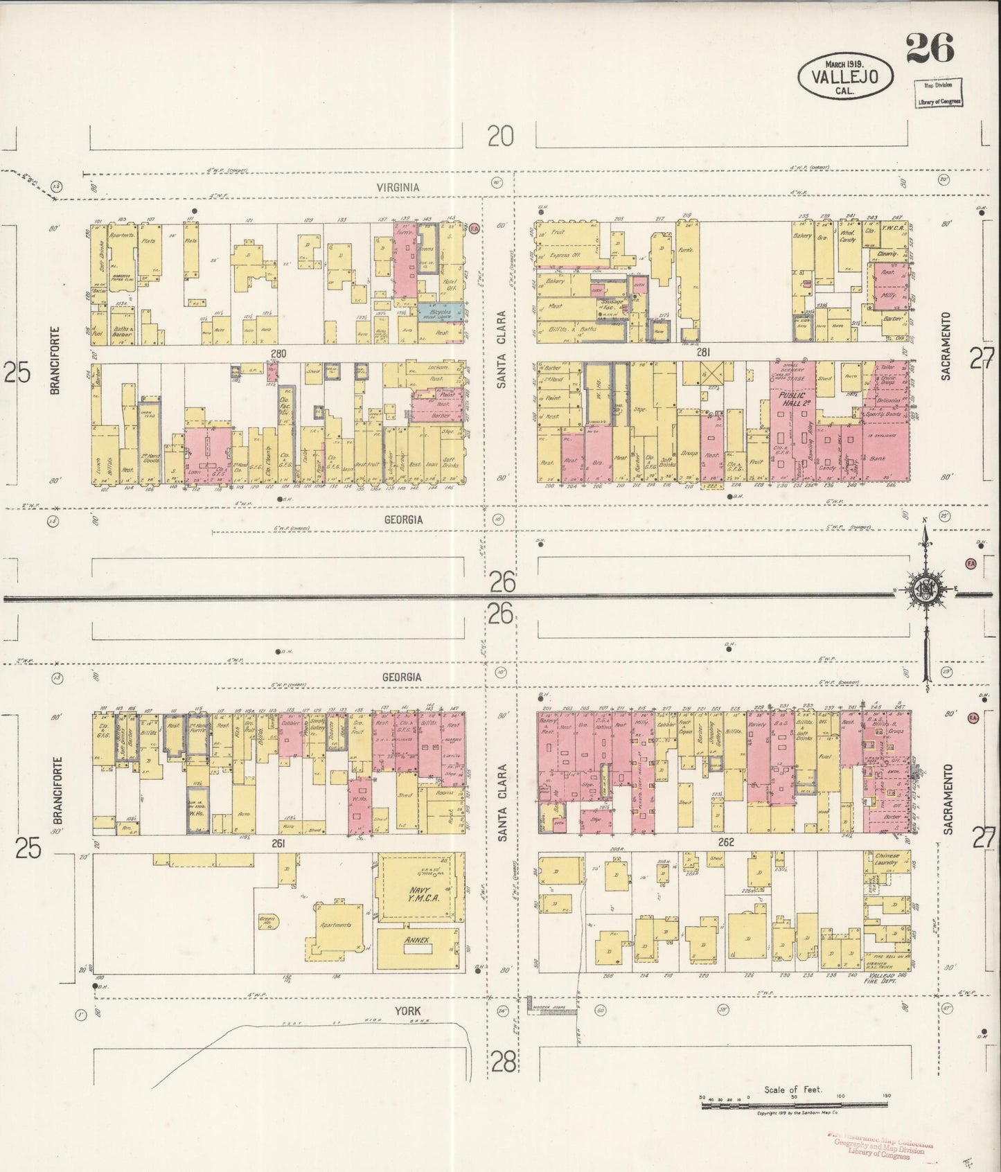 Sanborn Fire Insurance Map from Vallejo, Solano County, California (1919), Sheet #0026 - Complete Map Set gallery image, historic Sanborn map, vintage wall art, California California