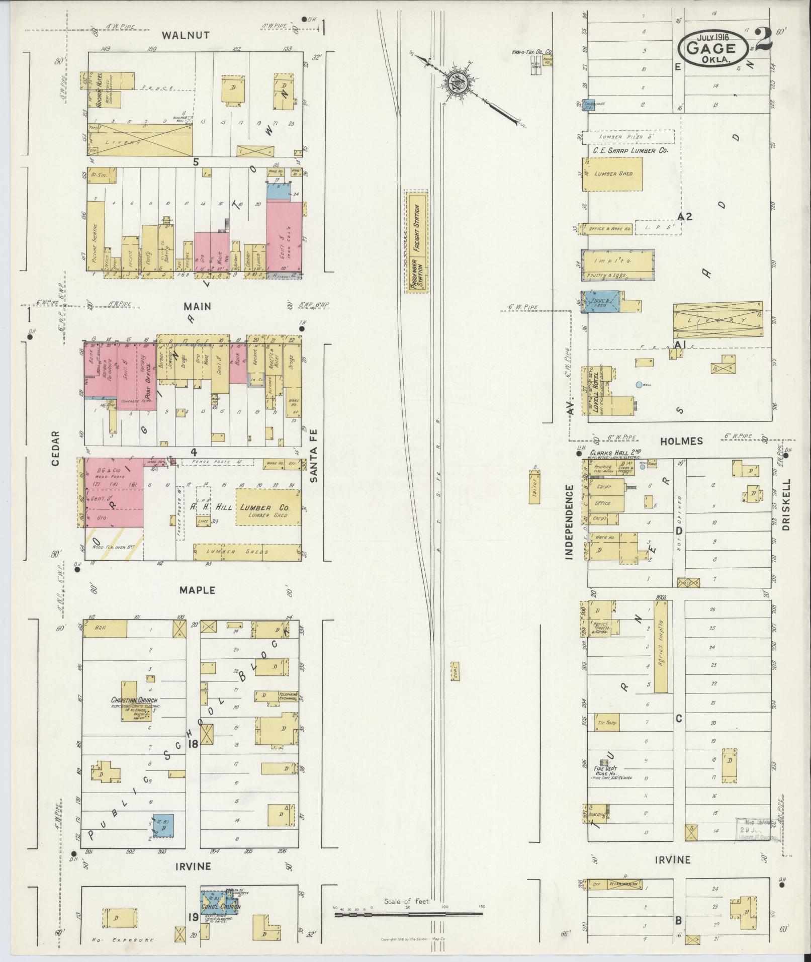 Sanborn Fire Insurance Map from Gage, Ellis County, Oklahoma (1916), Sheet #0002 - Complete Map Set gallery image, historic Sanborn map, vintage wall art, Oklahoma Oklahoma
