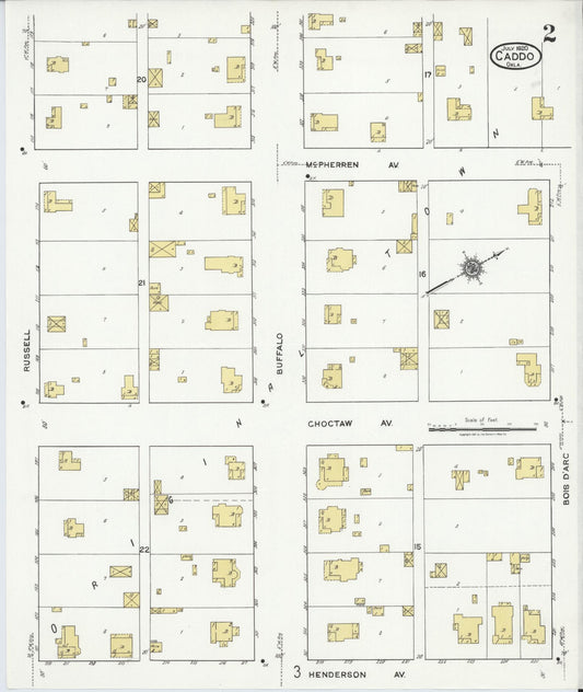 Sanborn Fire Insurance Map from Caddo, Bryan County, Oklahoma (1920), Sheet #0002 - Historic Sanborn Fire Insurance Map Print, vintage old map wall art, antique decor, genealogy gift, Oklahoma Oklahoma map