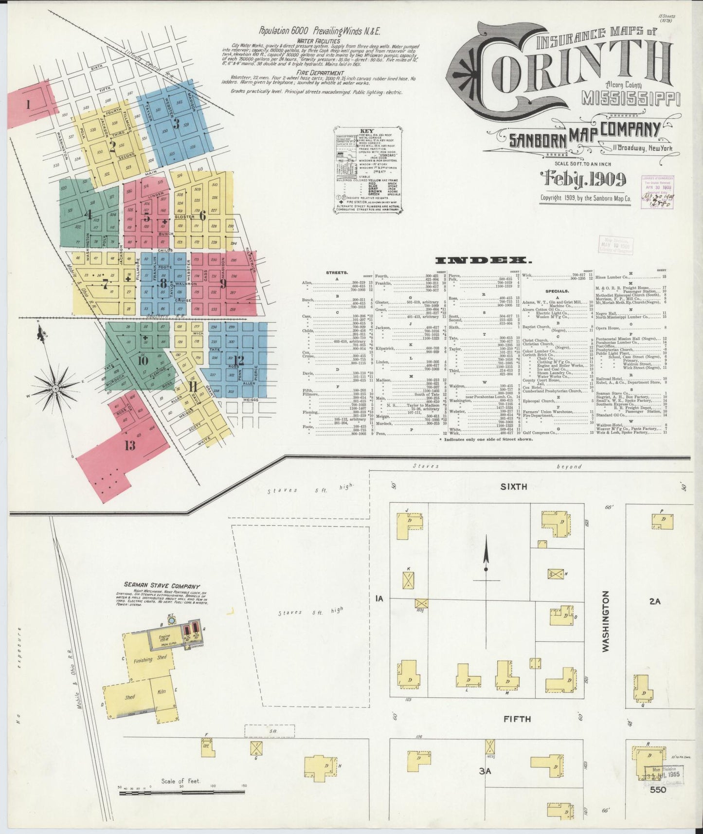 Sanborn Fire Insurance Map from Corinth, Alcorn County, Mississippi (1909), Sheet #0001 - Complete Map Set gallery image, historic Sanborn map, vintage wall art, Mississippi Mississippi