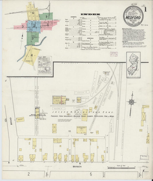 Sanborn Fire Insurance Map from Medford, Burlington County, New Jersey. (1915) – Historic Sanborn Fire Insurance Map Print
