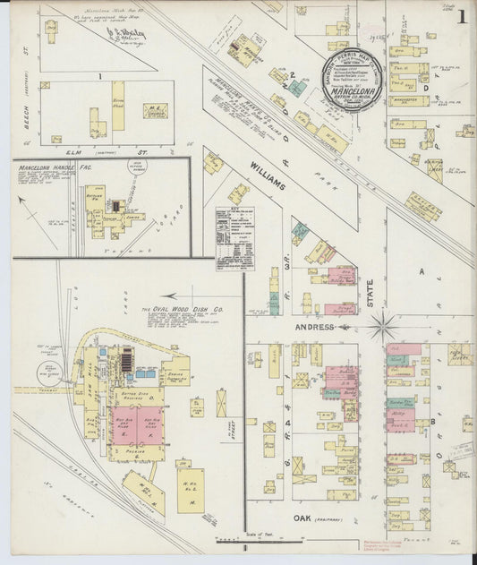 Sanborn Fire Insurance Map from Mancelona, Antrim County, Michigan (1890), Sheet #0001 - Historic Sanborn Fire Insurance Map Print, vintage old map wall art, antique decor, genealogy gift, Michigan Michigan map