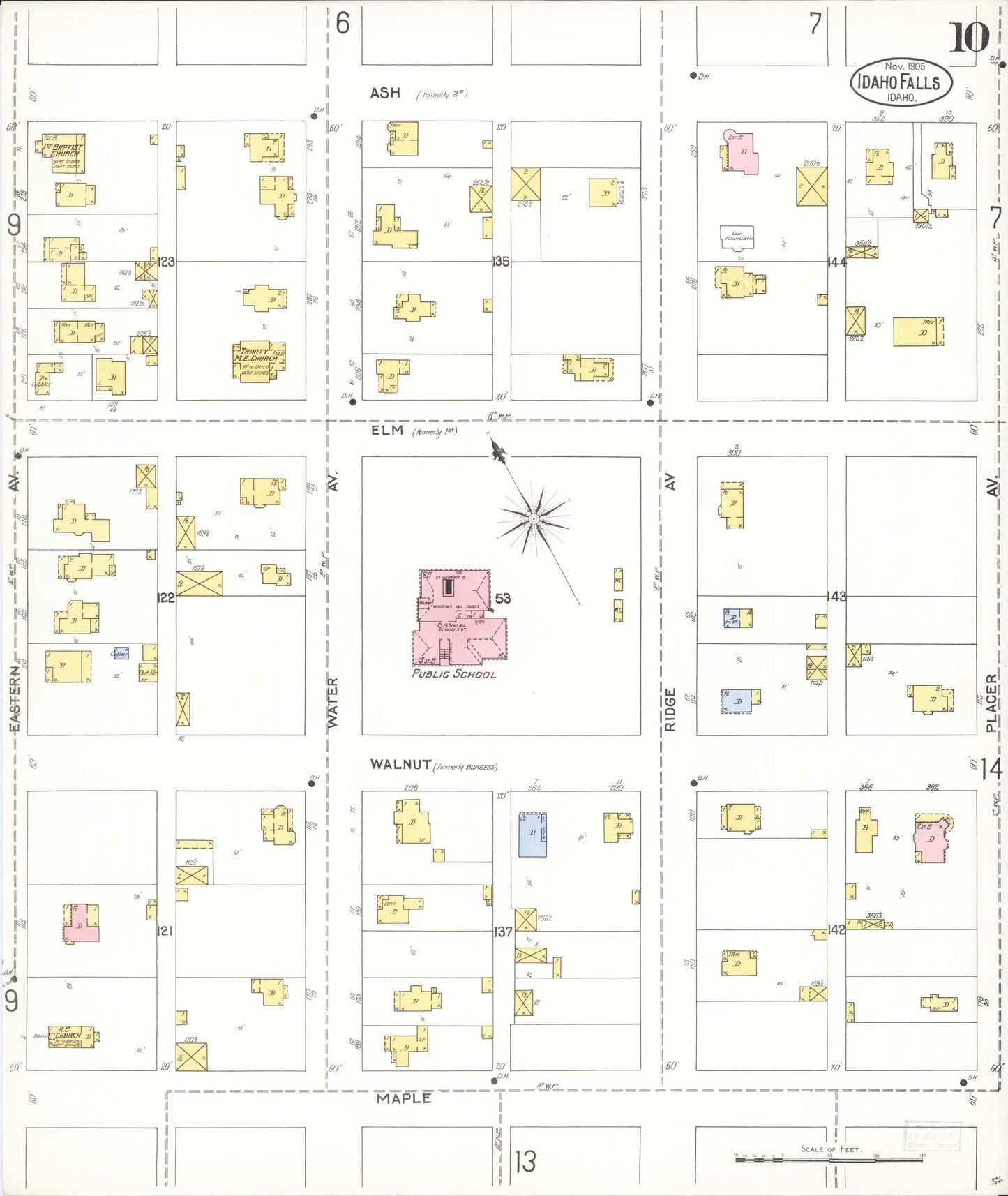 Sanborn Fire Insurance Map from Idaho Falls, Bonneville County, Idaho (1905), Sheet #0010 - Complete Map Set gallery image, historic Sanborn map, vintage wall art, Idaho Idaho