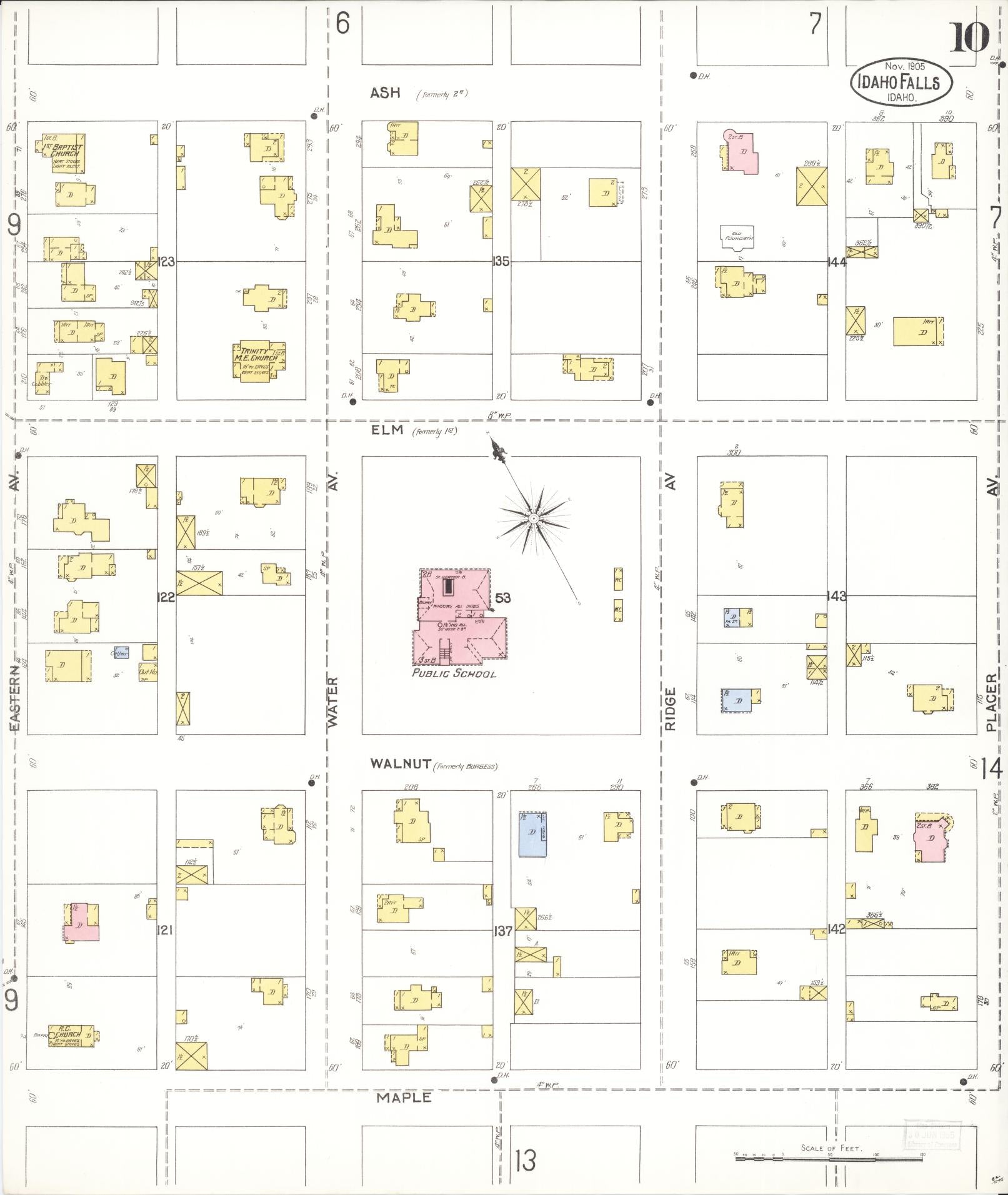 Sanborn Fire Insurance Map from Idaho Falls, Bonneville County, Idaho (1905), Sheet #0010 - Complete Map Set gallery image, historic Sanborn map, vintage wall art, Idaho Idaho