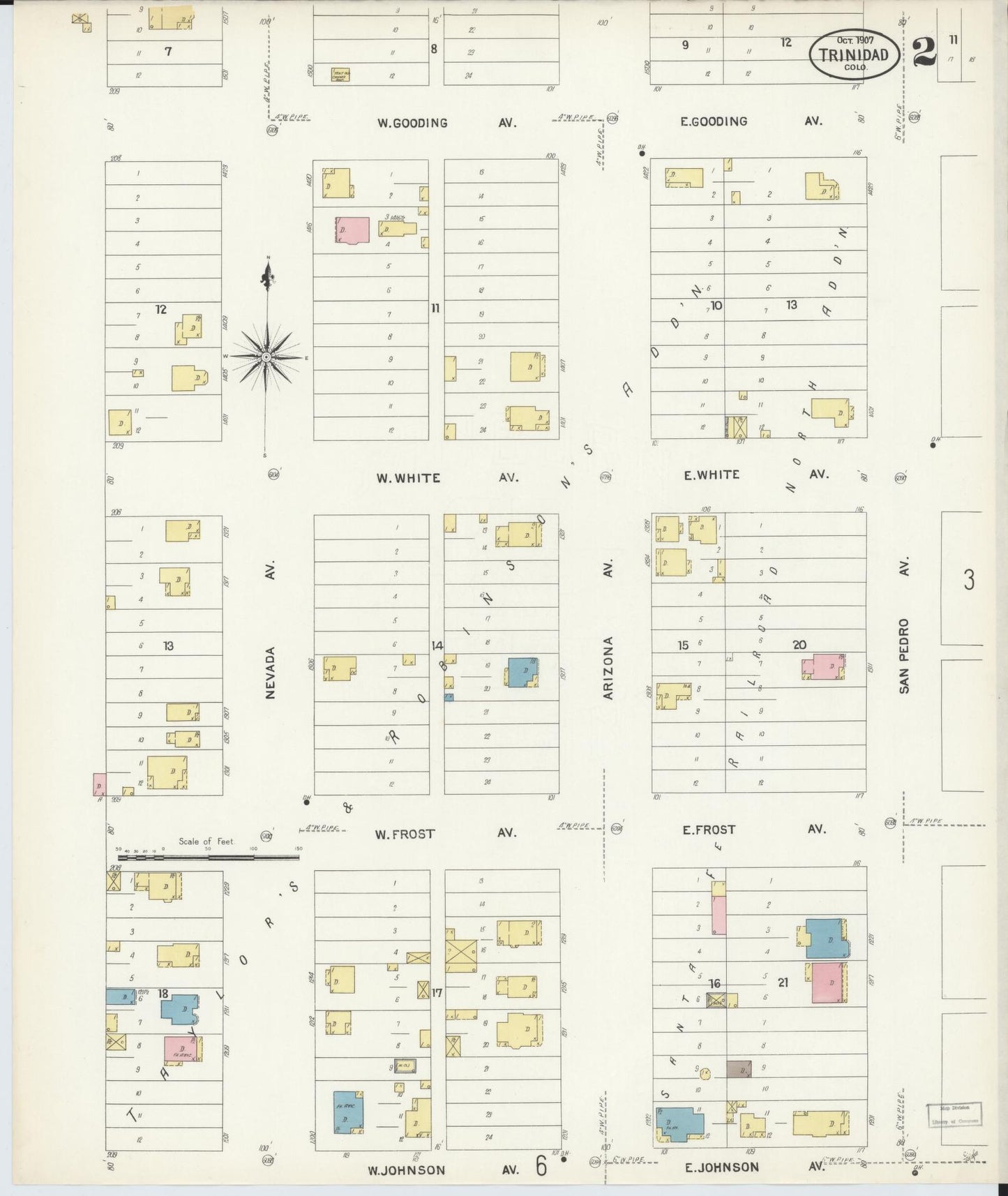 Sanborn Fire Insurance Map from Trinidad, Las Animas County, Colorado (1907), Sheet #0002 - Complete Map Set gallery image, historic Sanborn map, vintage wall art, Colorado Colorado
