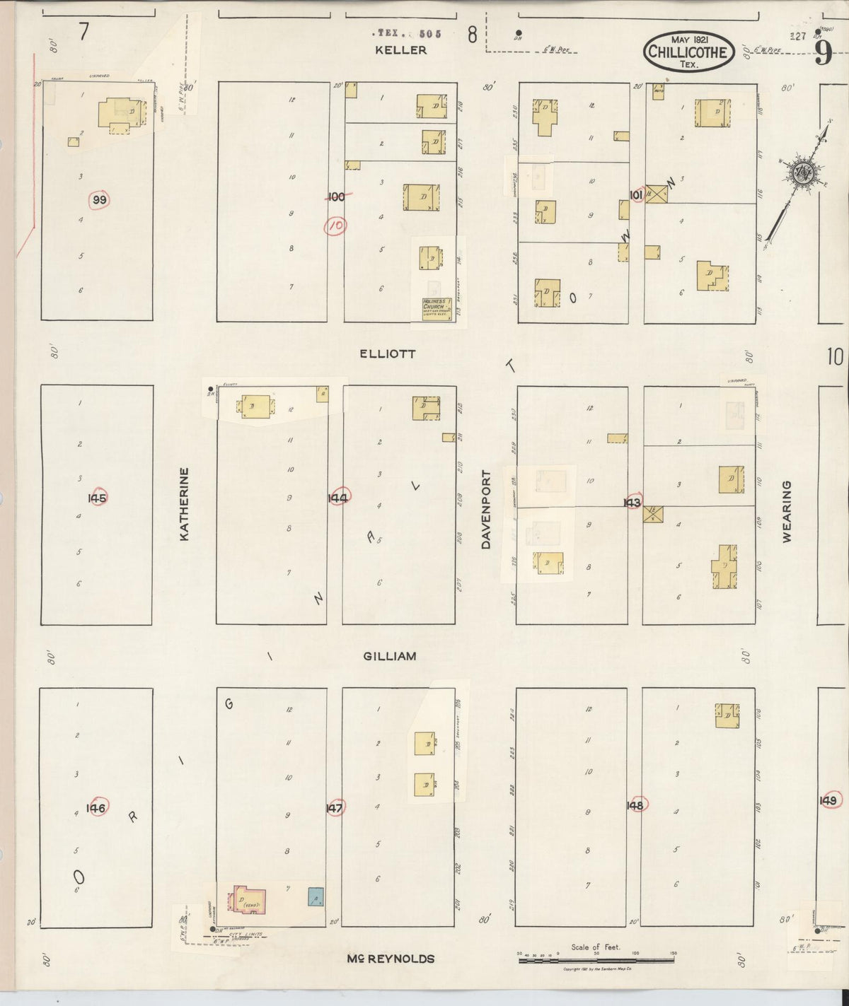 Sanborn Fire Insurance Map from Chillicothe, Hardeman County, Texas (1941), Sheet #0009 - Historic Sanborn Fire Insurance Map Print, vintage old map wall art, antique decor, genealogy gift, Texas Texas map
