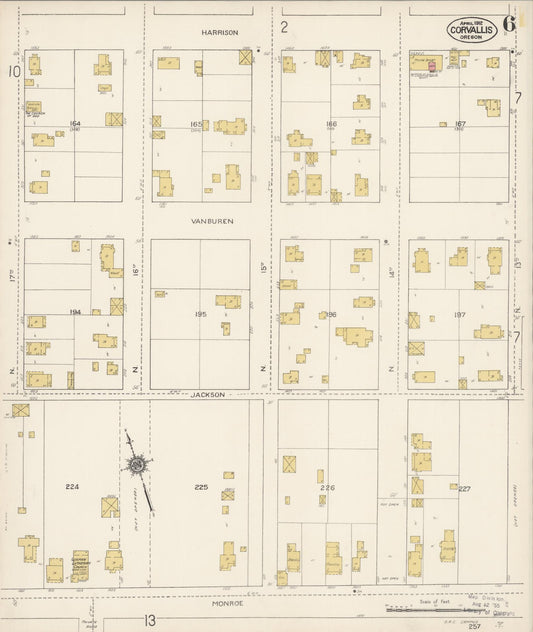 Sanborn Fire Insurance Map from Corvallis, Benton County, Oregon (1912), Sheet #0006 - Historic Sanborn Fire Insurance Map Print, vintage old map wall art, antique decor, genealogy gift, Oregon Oregon map