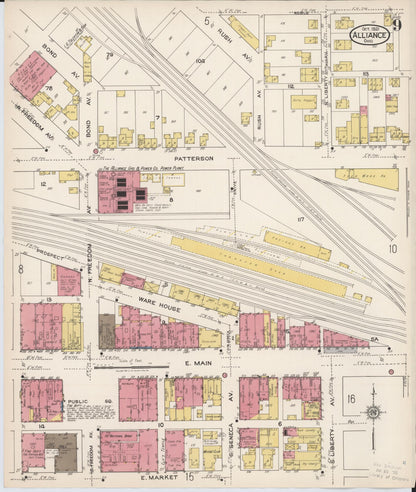 Sanborn Fire Insurance Map from Alliance, Stark County, Ohio (1921), Sheet #0009 - Historic Sanborn Fire Insurance Map Print, vintage old map wall art, antique decor, genealogy gift, Ohio Ohio map