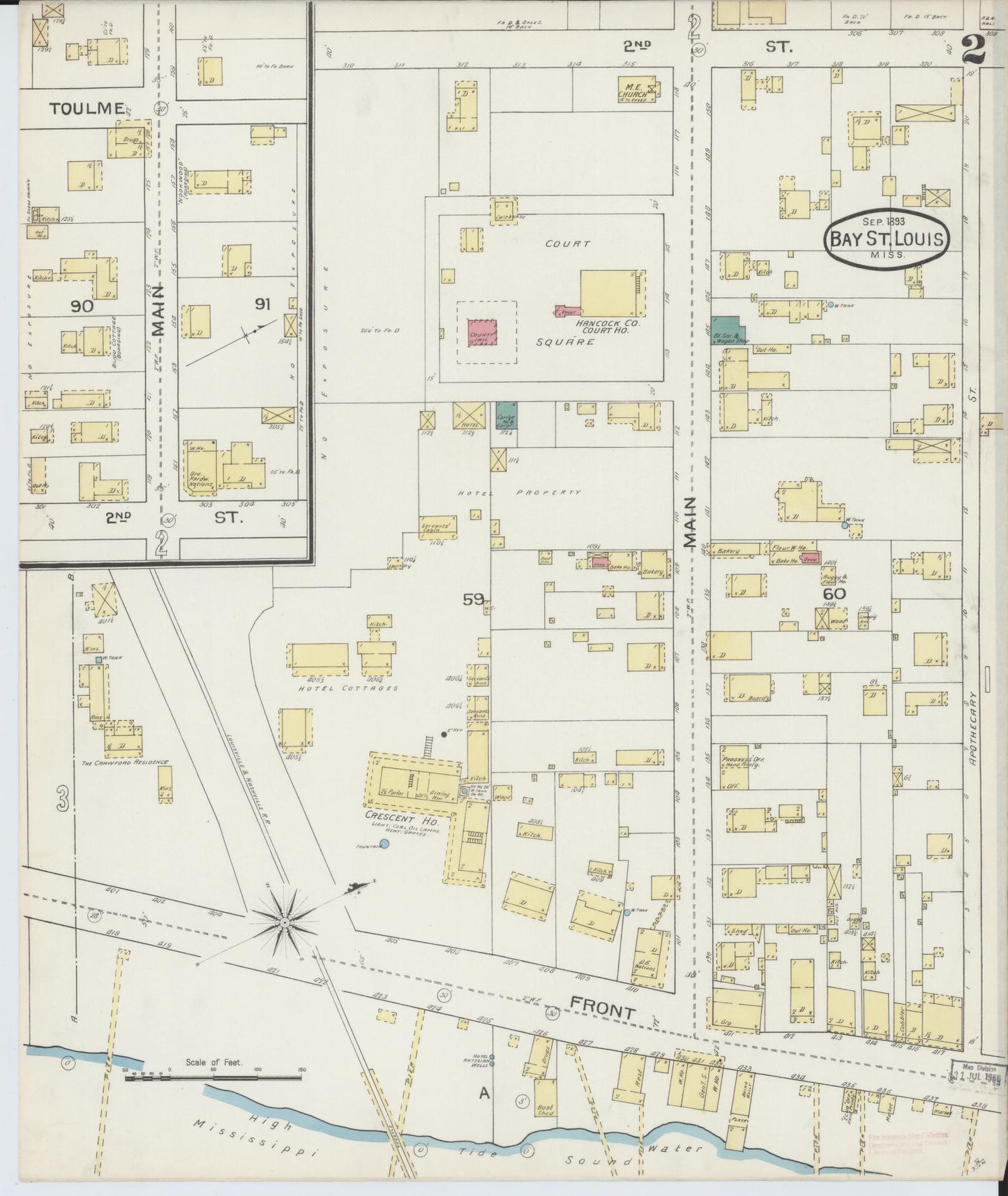 Sanborn Fire Insurance Map from Bay Saint Louis, Hancock County, Mississippi (1893), Sheet #0002 - Complete Map Set gallery image, historic Sanborn map, vintage wall art, Mississippi Mississippi