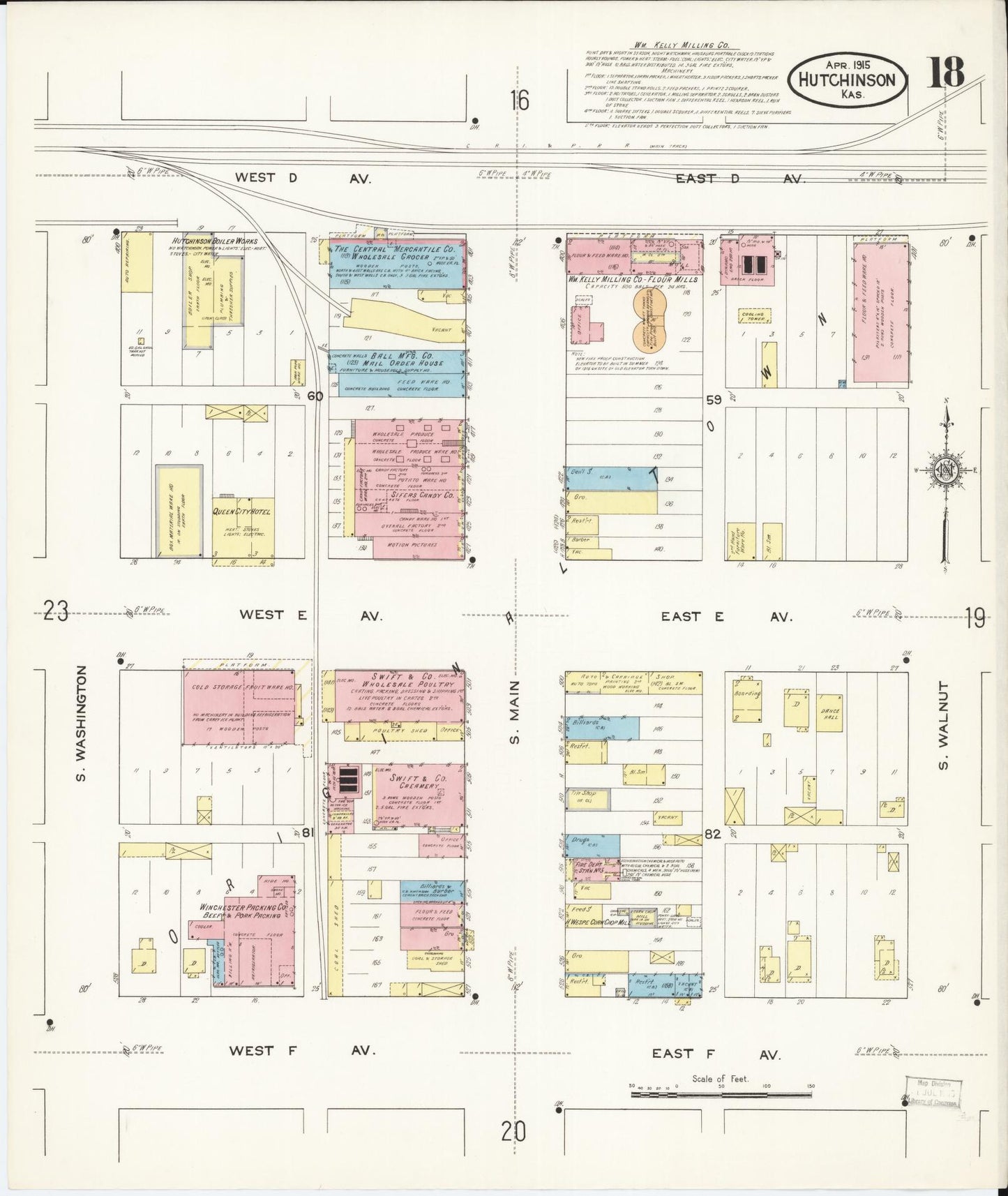 Sanborn Fire Insurance Map from Hutchinson, Reno County, Kansas (1915), Sheet #0019 - Complete Map Set gallery image, historic Sanborn map, vintage wall art, Kansas Kansas