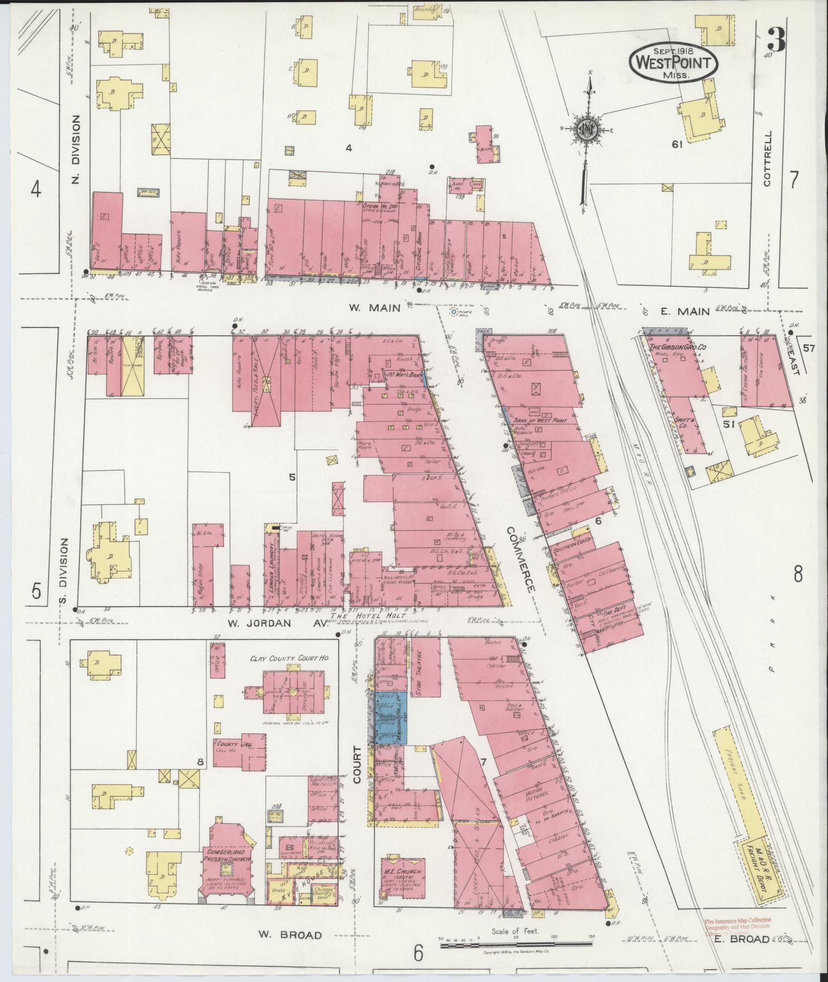 Sanborn Fire Insurance Map from West Point, Clay County, Mississippi (1918), Sheet #0003 - Historic Sanborn Fire Insurance Map Print, vintage old map wall art, antique decor, genealogy gift, Mississippi Mississippi map