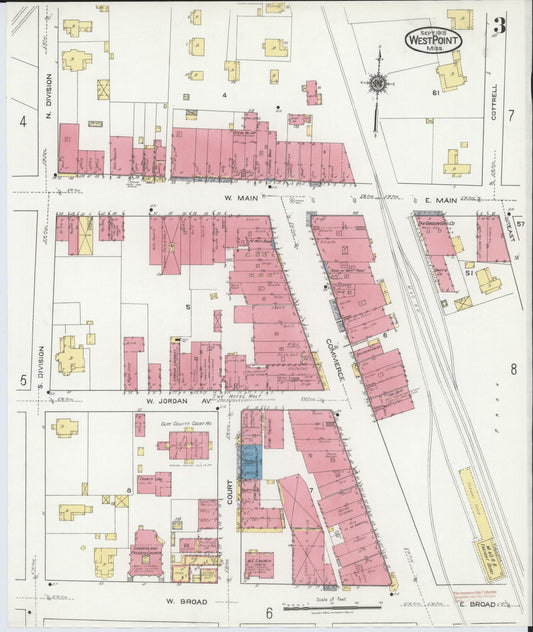 Sanborn Fire Insurance Map from West Point, Clay County, Mississippi (1918), Sheet #0003 - Historic Sanborn Fire Insurance Map Print, vintage old map wall art, antique decor, genealogy gift, Mississippi Mississippi map