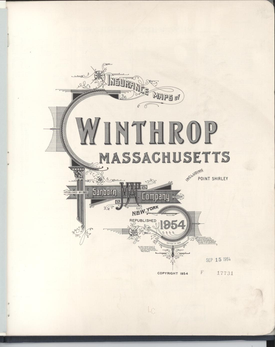 Sanborn Fire Insurance Map from Winthrop, Suffolk County, Massachusetts (1954), Sheet #0001 - Historic Sanborn Fire Insurance Map Print, vintage old map wall art, antique decor, genealogy gift, Massachusetts Massachusetts map