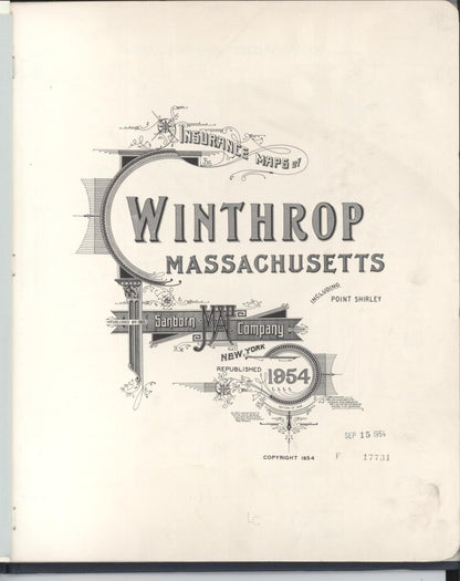 Sanborn Fire Insurance Map from Winthrop, Suffolk County, Massachusetts (1954), Sheet #0001 - Historic Sanborn Fire Insurance Map Print, vintage old map wall art, antique decor, genealogy gift, Massachusetts Massachusetts map