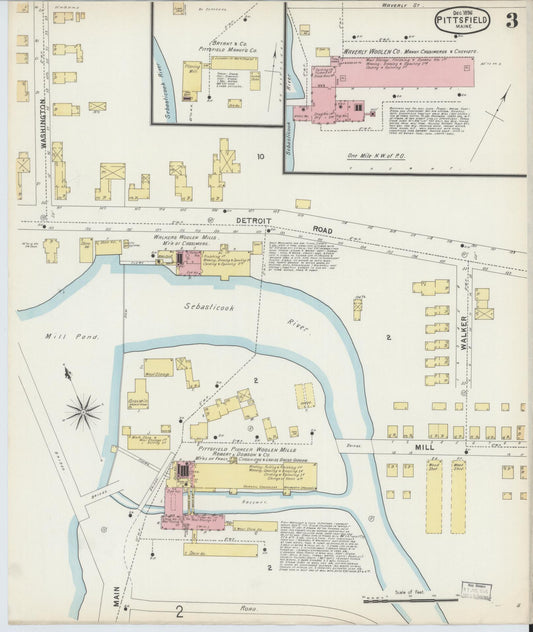 Sanborn Fire Insurance Map from Pittsfield, Somerset County, Maine (1896), Sheet #0003 - Historic Sanborn Fire Insurance Map Print, vintage old map wall art, antique decor, genealogy gift, Maine Maine map