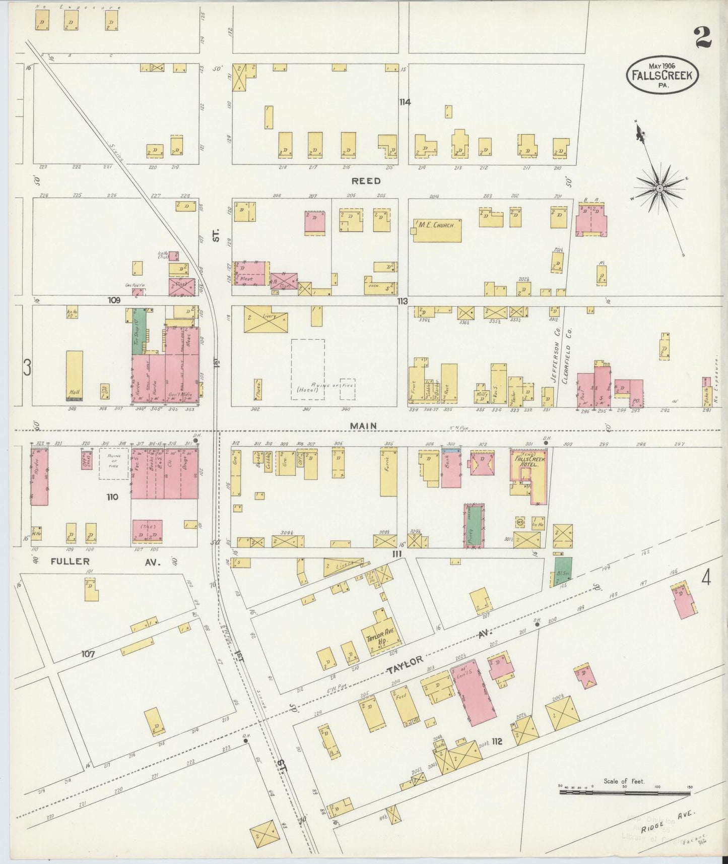 Sanborn Fire Insurance Map from Falls Creek, Jefferson And Clearfield Counties, Pennsylvania (1906), Sheet #0002 - Historic Sanborn Fire Insurance Map Print, vintage old map wall art, antique decor, genealogy gift, Pennsylvania Pennsylvania map