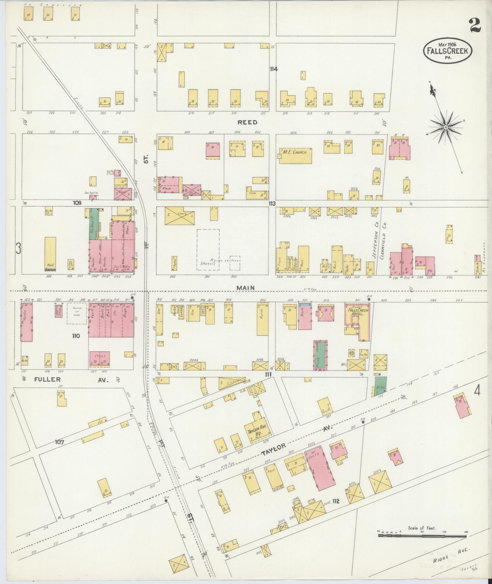 Sanborn Fire Insurance Map from Falls Creek, Jefferson And Clearfield Counties, Pennsylvania (1906), Sheet #0002 - Historic Sanborn Fire Insurance Map Print, vintage old map wall art, antique decor, genealogy gift, Pennsylvania Pennsylvania map