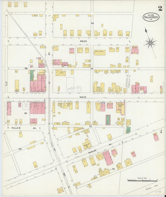 Sanborn Fire Insurance Map from Falls Creek, Jefferson And Clearfield Counties, Pennsylvania (1906), Sheet #0002 - Historic Sanborn Fire Insurance Map Print, vintage old map wall art, antique decor, genealogy gift, Pennsylvania Pennsylvania map