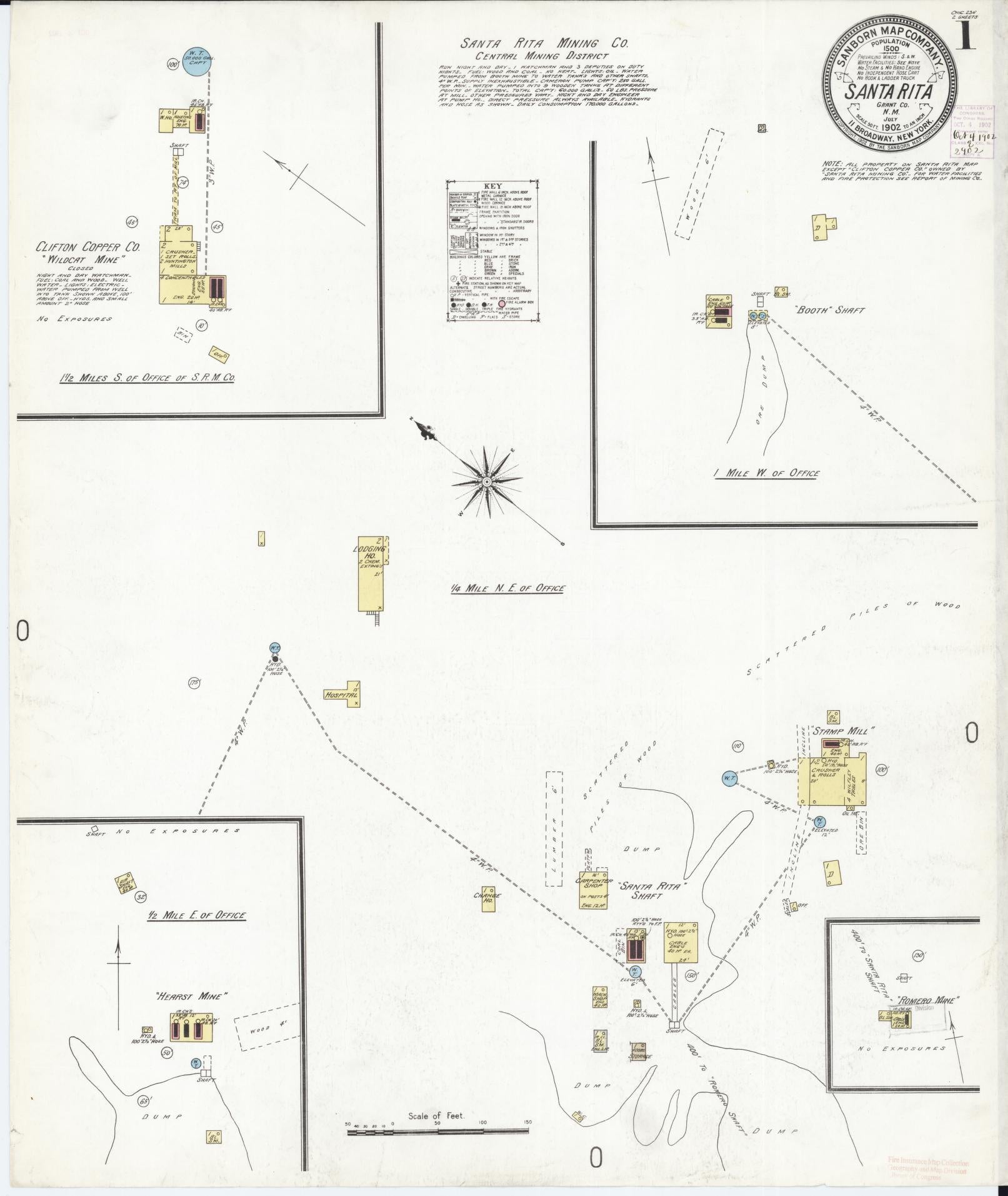 Sanborn Fire Insurance Map from Santa Rita, Grant County, New Mexico (1902), Sheet #0001 - Historic Sanborn Fire Insurance Map Print, vintage old map wall art, antique decor, genealogy gift, New Mexico New Mexico map
