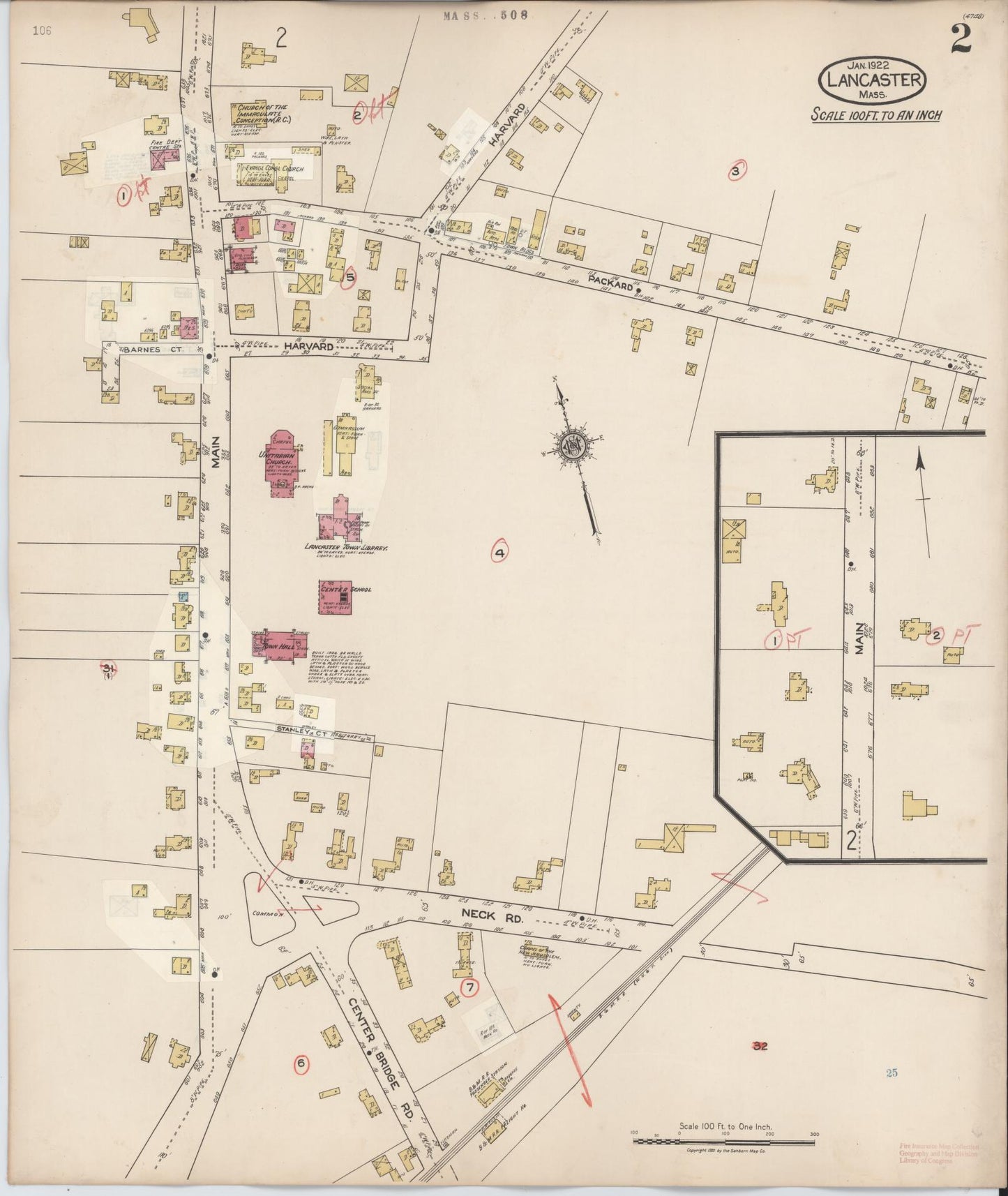 Sanborn Fire Insurance Map from Lancaster, Worcester County, Massachusetts (1945), Sheet #0002 - Complete Map Set gallery image, historic Sanborn map, vintage wall art, Massachusetts Massachusetts