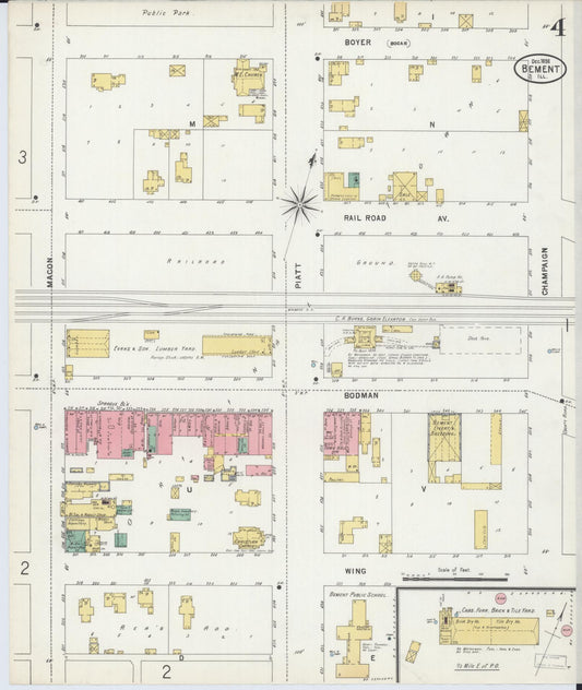 Sanborn Fire Insurance Map from Bement, Piatt County, Illinois (1898), Sheet #0004 - Historic Sanborn Fire Insurance Map Print, vintage old map wall art, antique decor, genealogy gift, Illinois Illinois map