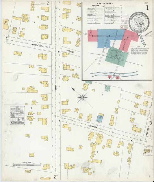 Sanborn Fire Insurance Map from Otego, Otsego County, New York (1903), Sheet #0001 - Historic Sanborn Fire Insurance Map Print, vintage old map wall art, antique decor, genealogy gift, New York New York map