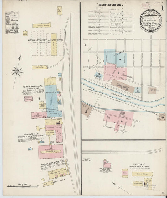 Sanborn Fire Insurance Map from Royersford, Montgomery County, Pennsylvania (1888), Sheet #0001 - Historic Sanborn Fire Insurance Map Print, vintage old map wall art, antique decor, genealogy gift, Pennsylvania Pennsylvania map