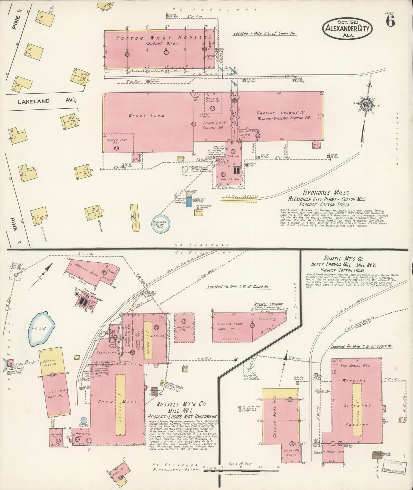 Sanborn Fire Insurance Map from Alexander City, Tallapoosa County, Alabama (1921), Sheet #0006 - Complete Map Set gallery image, historic Sanborn map, vintage wall art, Alabama Alabama