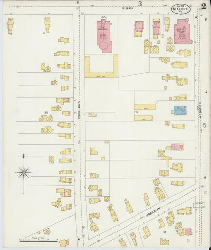 Sanborn Fire Insurance Map from Malone, Franklin County, New York (1898), Sheet #0002 - Historic Sanborn Fire Insurance Map Print, vintage old map wall art, antique decor, genealogy gift, New York New York map