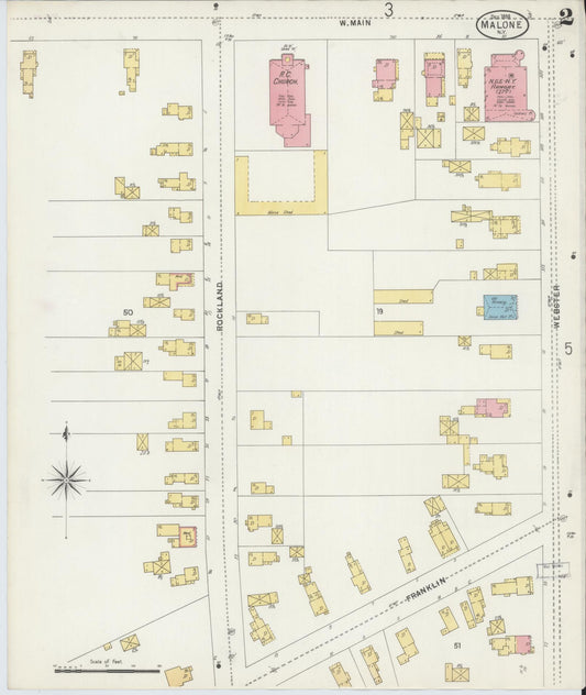 Sanborn Fire Insurance Map from Malone, Franklin County, New York (1898), Sheet #0002 - Historic Sanborn Fire Insurance Map Print, vintage old map wall art, antique decor, genealogy gift, New York New York map