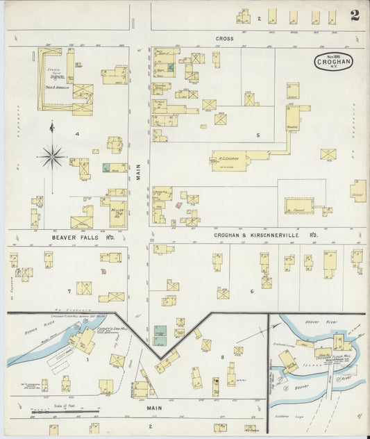Sanborn Fire Insurance Map from Croghan, Lewis County, New York (1895), Sheet #0002 - Historic Sanborn Fire Insurance Map Print, vintage old map wall art, antique decor, genealogy gift, New York New York map