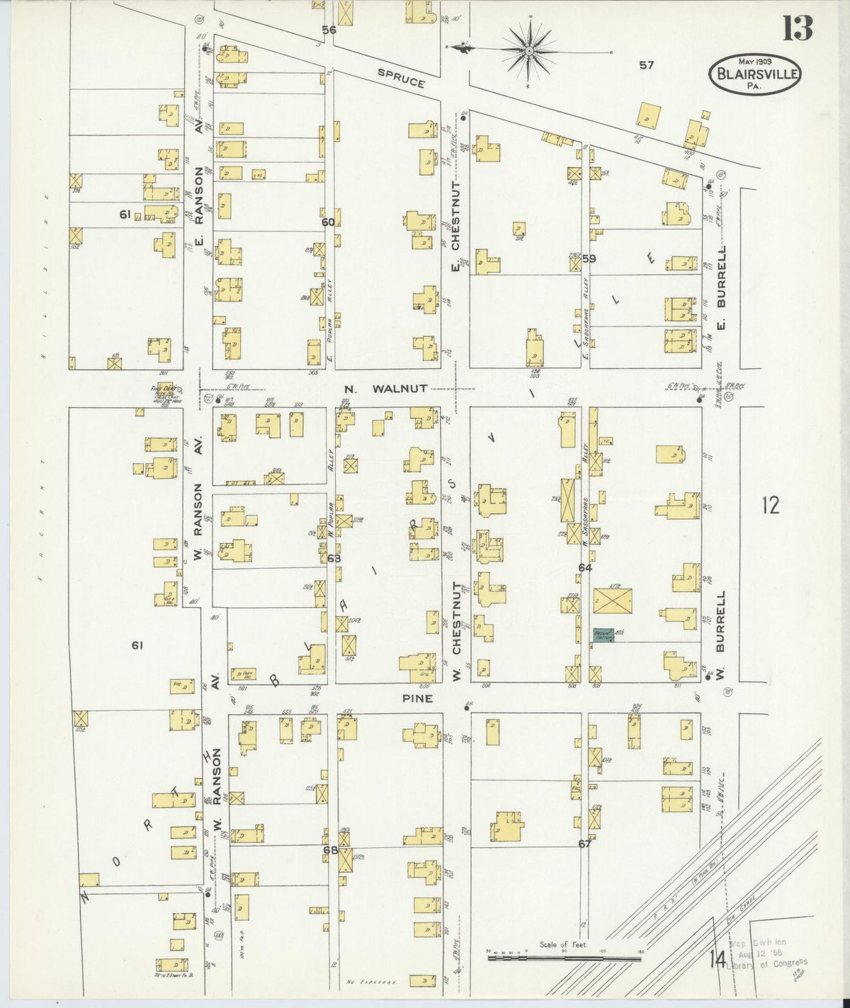 Sanborn Fire Insurance Map from Blairsville, Indiana County, Pennsylvania (1909), Sheet #0013 - Complete Map Set gallery image, historic Sanborn map, vintage wall art, Pennsylvania Pennsylvania