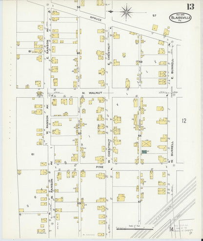 Sanborn Fire Insurance Map from Blairsville, Indiana County, Pennsylvania (1909), Sheet #0013 - Complete Map Set gallery image, historic Sanborn map, vintage wall art, Pennsylvania Pennsylvania