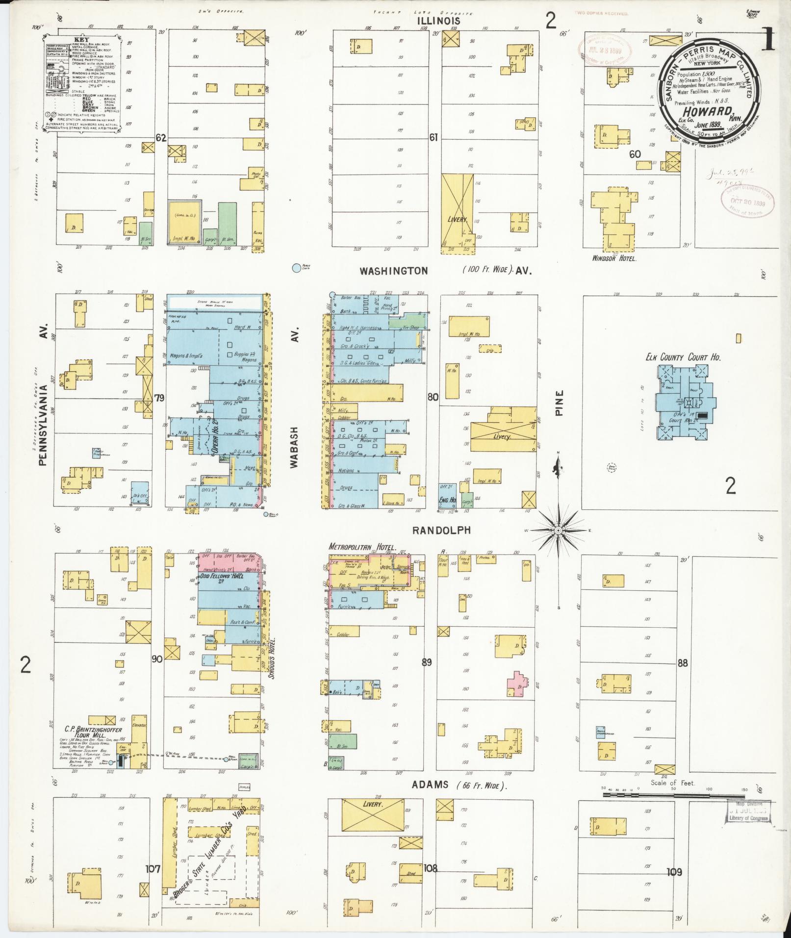 Sanborn Fire Insurance Map from Howard, Elk County, Kansas (1899), Sheet #0001 - Complete Map Set gallery image, historic Sanborn map, vintage wall art, Kansas Kansas