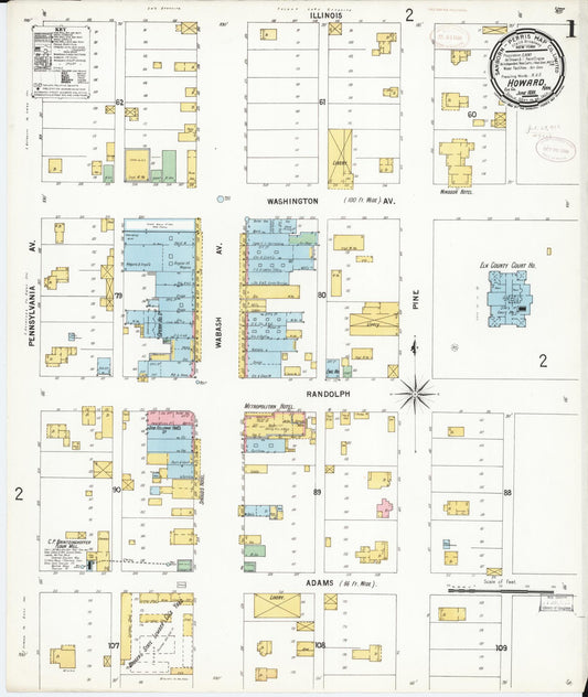 Sanborn Fire Insurance Map from Howard, Elk County, Kansas (1899), Sheet #0001 - Complete Map Set gallery image, historic Sanborn map, vintage wall art, Kansas Kansas