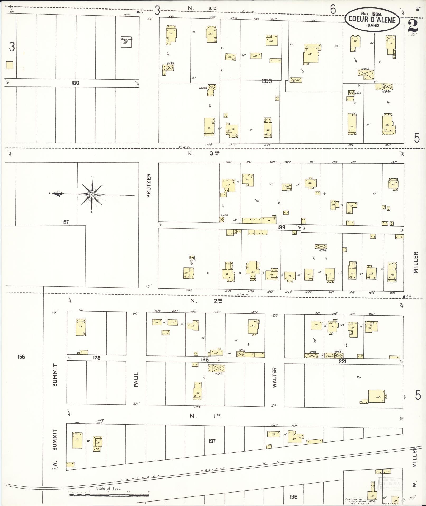 Sanborn Fire Insurance Map from Coeur D'alene, Kootenai County, Idaho (1908), Sheet #0002 - Historic Sanborn Fire Insurance Map Print, vintage old map wall art, antique decor, genealogy gift, Idaho Idaho map