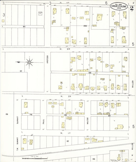 Sanborn Fire Insurance Map from Coeur D'alene, Kootenai County, Idaho (1908), Sheet #0002 - Historic Sanborn Fire Insurance Map Print, vintage old map wall art, antique decor, genealogy gift, Idaho Idaho map