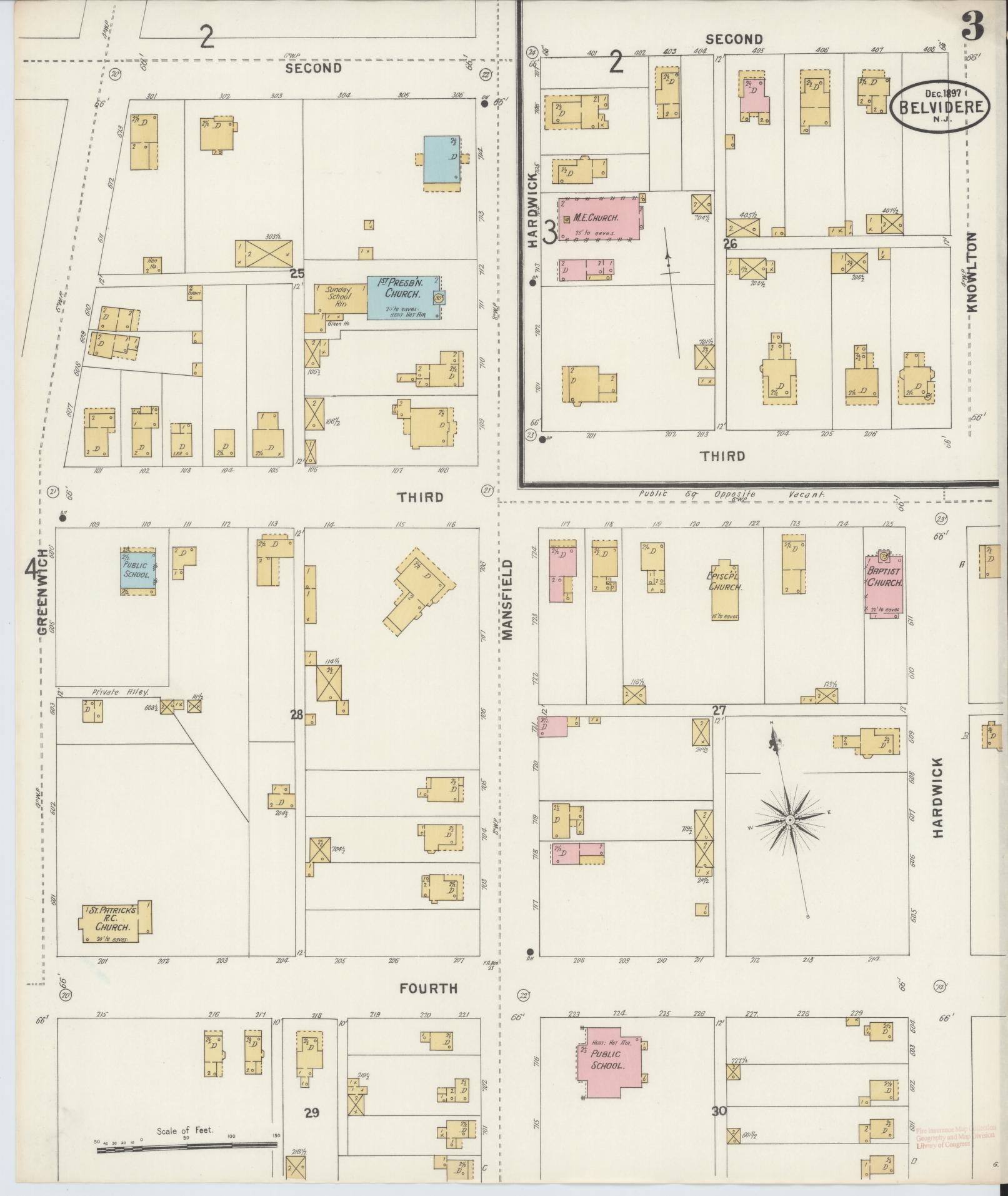 Sanborn Fire Insurance Map from Belvidere, Warren County, New Jersey (1897), Sheet #0003 - Complete Map Set gallery image, historic Sanborn map, vintage wall art, New Jersey New Jersey