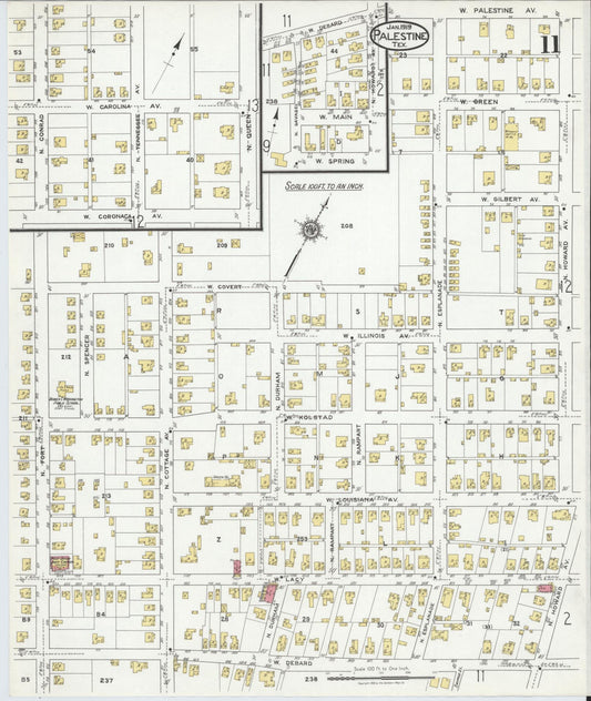Sanborn Fire Insurance Map from Palestine, Anderson County, Texas (1919), Sheet #0011 - Historic Sanborn Fire Insurance Map Print, vintage old map wall art, antique decor, genealogy gift, Texas Texas map