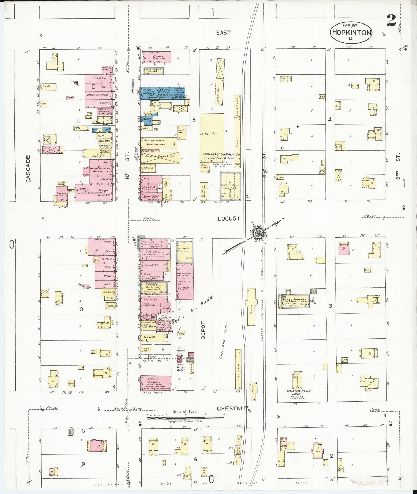 Sanborn Fire Insurance Map from Hopkinton, Delaware County, Iowa (1921), Sheet #0002 - Historic Sanborn Fire Insurance Map Print, vintage old map wall art